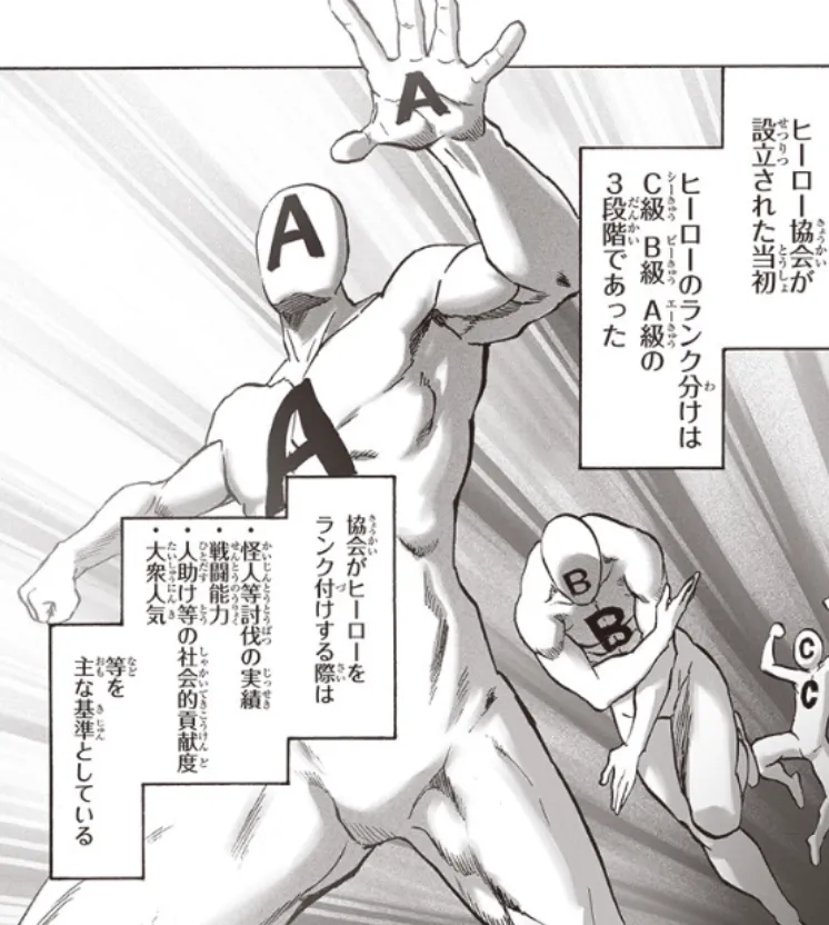 ワンパンマン ヒーロー協会のランク分け ヒーロー協会のランク分けを説明する場面(ワンパンマン)